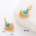 Macro view of gold stainless steel turquoise earrings showing 22mm by 20mm dimensions - Round Sky Blue Turquoise (E00649G-8)