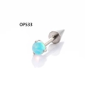 F136 titanium stud earring with light blue opal stone and spiked cone back - Thick Rod (1.2*6mm) / Transparent Blue (OP533)