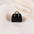 Miniature black crystal handbag pendant with gold handle for DIY jewelry making - Black Agate
