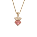 Detail of gold crown necklace featuring pink rhombic gem and clear zircon inlay - Gold/Rose Red