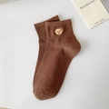 Brown low-cut cotton socks featuring a cute bear embroidery pattern for women - One Size / Coffee