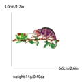 Enamel frog and chameleon brooch pin on branch with red crystal eyes and dimensions - Purple