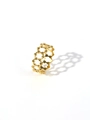Macro detail of 18k gold plated stainless steel ring with hexagonal honeycomb hollow design - Adjustable Open / Hexagonal Honeycomb Hollow Style