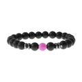8mm natural black matte stone bead bracelet with a pink cracked accent bead for men - Pink