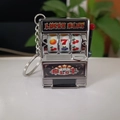 Mini silver slot machine keychain with Lucky Slot text and red pull lever detail - Vibrant Black + Flat Ring / Minimum Order Of 5 Pieces