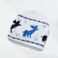 White Christmas knit beanie with reindeer pattern and colorful glowing LED lights - White Blue Elk