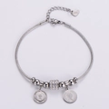 Bracciale a catena serpente in acciaio argento con ciondoli moneta Regina Elisabetta e cristalli - Color Acciaio