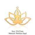 Pendentif Bouddha et lotus en acier inoxydable doré pour création de bijoux en 25x37mm - Style Bouddha Assis Lotus (LA320) / 5 Pièces / Or