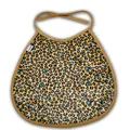 Soft baby bib with beige and blue leopard print and yellow trim for infants - Leopard Cloak