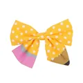 Handmade yellow polka dot bow hair clip featuring creative pencil and eraser pattern design - Yellow Polka Dot Pencil Clip