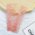 Pink marble acetate wide tooth comb set on stone tray for elegant hair styling - Two-Piece Set / 2-Piece Set - Pink