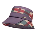Elegant purple plaid cloche hat for women with gold LOVE metal accent and breathable fabric - Purple