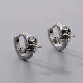 Gothic skull stud earrings with rose detail in vintage silver punk style finish - Gothic Skull with Rose in Mouth Style (KE113961-WGLN)