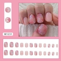 Pink marble press-on nails with golden foil flakes in a short sweet romantic design - W1231 Romantic Sunset