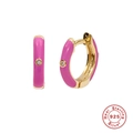 Detail of pink enamel S925 sterling silver earrings with diamond center and gold plating - Pink
