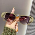 Oversized gold metal sunglasses with purple gradient lenses and sparkling rhinestone trim - Gradient Grey
