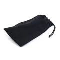 Black microfiber drawstring storage pouch for eyewear and accessories on white background - Drawstring Glasses Bag