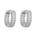 Silver hip hop hoop earrings featuring rectangle cubic zirconia in a pave setting - Platinum Gear Baguette Cut