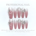 Pink and silver gradient handmade press-on nails with 3D butterfly and rhinestone accents - Extra Small (XS) / 1194 - Peach's Pure Desire