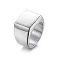 Anillo de sello minimalista de acero inoxidable blanco plateado con frente cuadrado pulido - Talla 7 / Color Acero