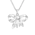 Detailed close-up of a silver bow pendant necklace featuring a refined 3D matte finish - Bowknot Pendant Steel (MS-537)