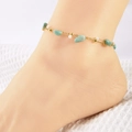 Double-layered gold anklet featuring natural turquoise stones and white pearls - Sky Blue Stone with Beads