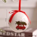 White 8cm Christmas ball ornament with red car illustration and silk ribbon bow - Red with White Car