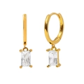Luxurious S925 sterling silver hoop earrings with rectangular geometric cubic zirconia - Rectangle Transparent Rhinestone Style (1) / Gold