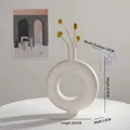 Minimalist white ceramic circular vase featuring elegant hollow design and 25cm height - Round Mirror Style (Grey White)