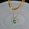 Collana a doppio strato in maglia serpente dorata con pendente in zircone smeraldo - Oro Verde Smeraldo