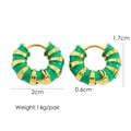 Detail view of colorful enamel stainless steel hoop earrings with precise dimensions and weight - Green