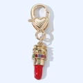 Portachiavi a rossetto con smalto rosso, metallo dorato e strass colorati per donna - Rossetto (Kou Hao)
