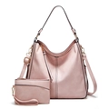 Pink PU leather tote bag with matching pouch and gold hardware on white background - Light Pink Set
