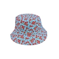 Detalle de sombrero de pescador azul claro con estampado floral rojo y ala ancha - Sombrero pescador / Flor Pequeña Azul-Sombrero de Pescador