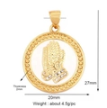 Golden Hamsa hand pendant with white zircon stones and engraved dimension details - Praying Hands Round (L146923L1)