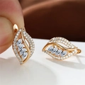Champagne gold leaf hoop earrings with micro-pave cubic zirconia and marquise cut stones - Champagne Gold White Stone