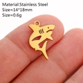 Golden stainless steel shark pendant 14x18mm DIY jewelry accessory on fingertip - Shark / Gold