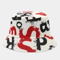 Unisex graffiti bucket hat with red and black abstract prints on white canvas fabric - White Background Red and Black Graffiti (Color #19)
