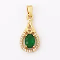 Waterdrop pendant in gold plated copper with oval green gem and white zircons - Green/Water Drop