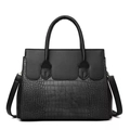 Sac à main noir grande capacité en cuir motif crocodile avec bandoulière amovible - Noir Sac simple