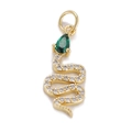 Detailed view of snake-shaped pendant with pear-cut green zircon and pave crystals - CX136-6 Snake