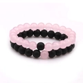 8mm rose quartz and matte black stone beaded bracelet set for women with contrast beads - Rose Quartz + Matte Black Agate