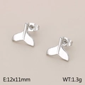 Silver-finished stainless steel fishtail stud earrings with 12x11mm dimensions - Fish Tail Style / Silver