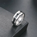 Close-up detail of a minimalist titanium steel ring with a black enamel drip band - Size 6 / Octagon (8mm) / Black