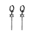 Matte black punk stainless steel hoop earrings with hexagram star and long chain tassel - Style 5 Black Single