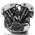 Detailed view of vintage industrial V-twin engine ring in 316L stainless steel - 22201