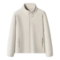 Unisex cream beige thick warm fleece jacket with full zipper and stand collar - M / Men's Khaki