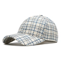Elegante cappello da baseball in tweed blu e bianco con motivo intrecciato dal design chic - Regolabile / Blu