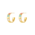 18K gold plated stainless steel C-shape earrings with colorful enamel smiley faces - Smiley Face