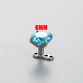 G23 titanium dermal anchor with 6mm square light blue zircon in a four-prong setting - Aquamarine